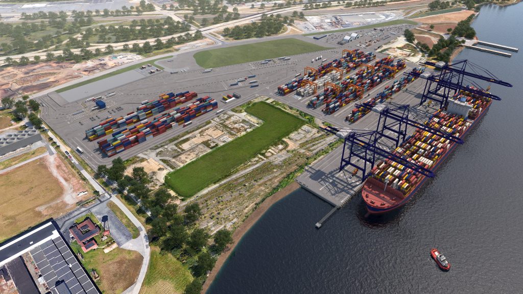 Conceptual rendering of the Delaware Container Terminal (DCT) situated at the Edgemoor waterfront.
